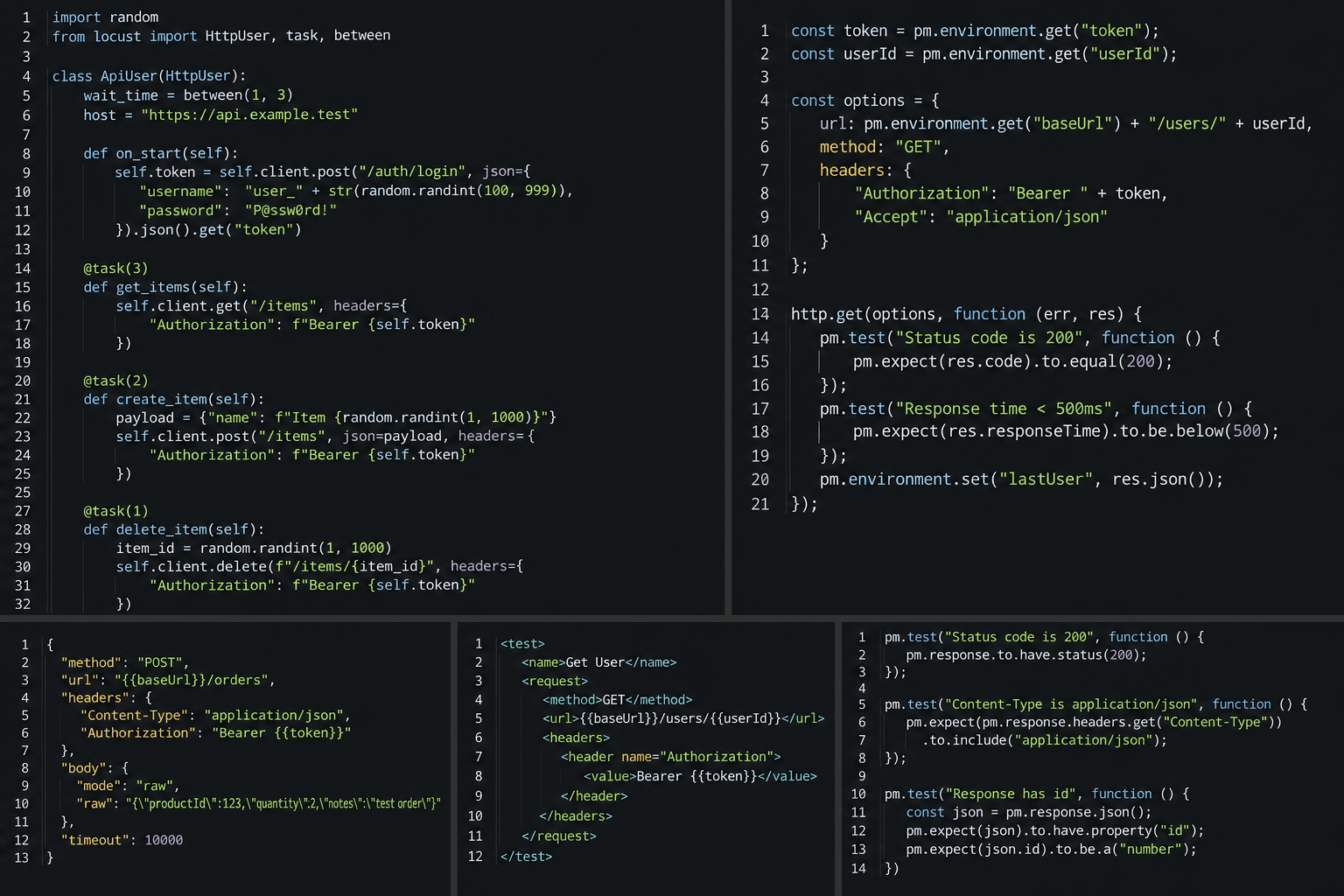 API & Performance Testing — Postman · Bruno · JMeter · k6 · Locust